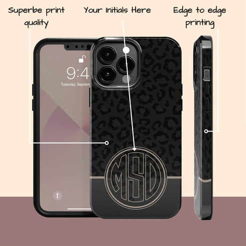 Dark Leopard Round Monogram iPhone Case